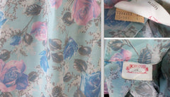 Vintage 50's Aqua Pink Blue Rose Buckle Back Full Swing Skirt Tea Party Dress M - Bombshell Bettys Vintage