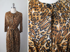 Vintage 60's Fredericks Of Hollywood Jungle Jersey Leopard Robe Dressing Gown S - Bombshell Bettys Vintage