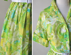 Vintage 50's Abstract Floral Full Skirt Shirtwaist Day Dress 48 37 XL XXL - Bombshell Bettys Vintage