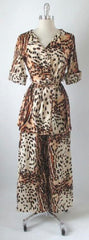 Vintage 70's Leopard Lounge Pants Top Shirt Separates Pantsuit Set M - Bombshell Bettys Vintage