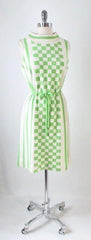 Vintage 60's Lime Green MOD Block Checkerboard Stripe Knit Sweater Shift Dress M - Bombshell Bettys Vintage