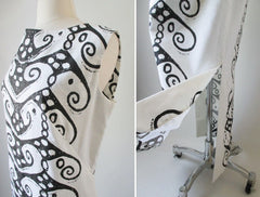 Vintage 60's Wild Black White Op Art MOD Full Length Hawaiian Shift Maxi Dress L - Bombshell Bettys Vintage