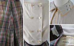 • Vintage 50's Plaid Full Swing Skirt Matching Blouse Top Sweater Girl Set S - Bombshell Bettys Vintage