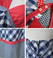 • Vintage 70's Gingham Plaid & Polka Dot Red White Blue Halter Dress XS - Bombshell Bettys Vintage
