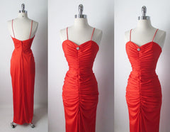 • Vintage 70's Red Fredericks Hollywood Bombshell Evening Party Dress Gown S - Bombshell Bettys Vintage