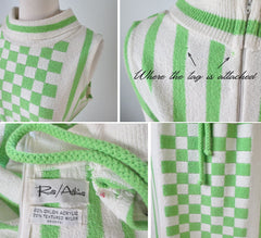 Vintage 60's Lime Green MOD Block Checkerboard Stripe Knit Sweater Shift Dress M - Bombshell Bettys Vintage