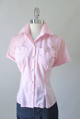 Pink Gingham Original 50's Style Rockmount Ranchwear Western Shirt Top Blouse L - Bombshell Bettys Vintage