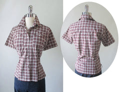 Vintage 50's Black Red Plaid Rockmount Ranchwear Western Top Shirt S - Bombshell Bettys Vintage