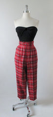 • Vintage 50's Plaid Wool Cigarette Pants Matching Belt 8 M - Bombshell Bettys Vintage