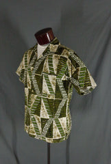 Vintage 60s Andrade Atomic Print Hawaiian Shirt Large - Bombshell Bettys Vintage