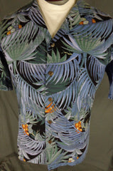 Hilo Hattie Men’s Blue Exotic Palm Hawaiian Aloha Shirt L - Bombshell Bettys Vintage