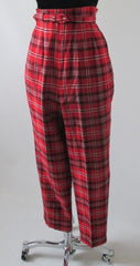 • Vintage 50's Plaid Wool Cigarette Pants Matching Belt 8 M - Bombshell Bettys Vintage