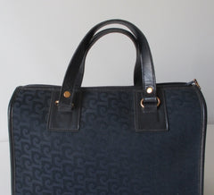 Vintage Pierre Cardin Navy Logo Boston Canvas Handbag Bag - Bombshell Bettys Vintage