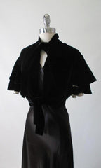 Vintage 30's 40's Black Velvet White Silk Evening Bed Jacket S / M - Bombshell Bettys Vintage