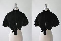 Vintage 30's 40's Black Velvet White Silk Evening Bed Jacket S / M - Bombshell Bettys Vintage