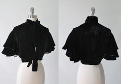Vintage 30's 40's Black Velvet White Silk Evening Bed Jacket S / M - Bombshell Bettys Vintage