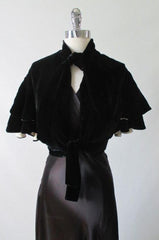 Vintage 30's 40's Black Velvet White Silk Evening Bed Jacket S / M - Bombshell Bettys Vintage