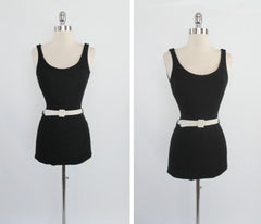 Vintage 30's 40's Black Wool Belted Catalina One Piece Swimsuit XS S - Bombshell Bettys Vintage