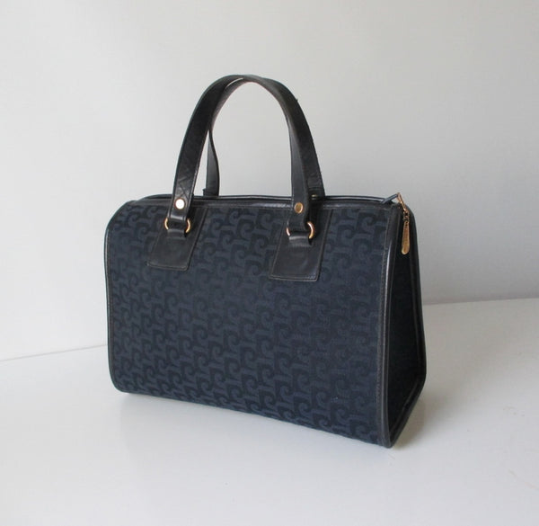 Vintage 70s Pierre Cardin Navy Logo Boston Canvas Handbag Bag