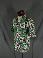 Vintage 80s Green RJC  Barkcloth Hibiscus Print Hawaiian Shirt  XL - Bombshell Bettys Vintage