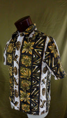 Vintage 60s Ui-Maikai Tribal Tiki Print Hawaiian Aloha Shirt 46 - Bombshell Bettys Vintage