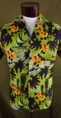 Rare Vintage Waikiki 76 Green Tiki Beach Scene Print Hawaiian Aloha Shirt – M - Bombshell Bettys Vintage