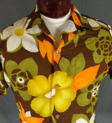 Vintage 60s Kay O Kauai Bold Floral Print Hawaiian Shirt 42 - Bombshell Bettys Vintage