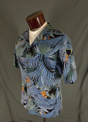 Hilo Hattie Men’s Blue Exotic Palm Hawaiian Aloha Shirt L - Bombshell Bettys Vintage