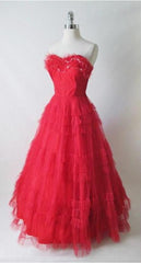 • Vintage 50's Red Strapless Full Skirt Party Dress Gown XS - Bombshell Bettys Vintage