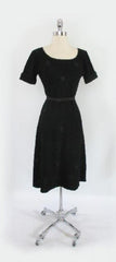 Vintage 40's Black With Knit Ribbon Polka Dots Dress L - Bombshell Bettys Vintage