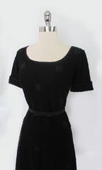 Vintage 40's Black With Knit Ribbon Polka Dots Dress L - Bombshell Bettys Vintage