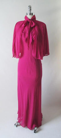 Vintage 40's Chiffon Evening Gown Matching Accordion Pleated Capelet S