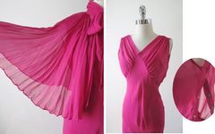 Vintage 40's Chiffon Evening Gown Matching Accordion Pleated Capelet S - Bombshell Bettys Vintage