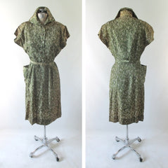 Vintage 40's Green Casual Day Dress M - Bombshell Bettys Vintage
