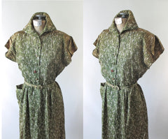 Vintage 40's Green Casual Day Dress M - Bombshell Bettys Vintage