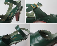 Vintage 40's Kelly Green Peep Toe Heels Shoes 8.5 - Bombshell Bettys Vintage