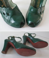 Vintage 40's Kelly Green Peep Toe Heels Shoes 8.5 - Bombshell Bettys Vintage