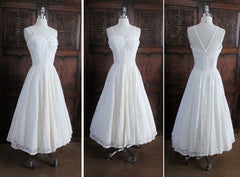 • Vintage 40's White Lace Full Skirt Halter Dress S - Bombshell Bettys Vintage