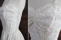 • Vintage 40's White Lace Full Skirt Halter Dress S - Bombshell Bettys Vintage