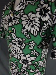 Vintage 80s Green RJC  Barkcloth Hibiscus Print Hawaiian Shirt  XL - Bombshell Bettys Vintage