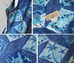 Vintage Early 50's Surfriders Blue Fish Palm Tree Hawaiian Sheath Day Dress M - Bombshell Bettys Vintage