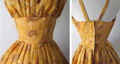 Vintage 60's / 50's Golden Flower Full Skirt Party Dress S - Bombshell Bettys Vintage