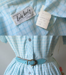 • Vintage 50's 60's Blue Square Full Skirt Shirtwaist Day Dress NOS - Bombshell Bettys Vintage
