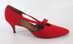 Vintage 50's 60's Red Heels Bow Accent Pumps Shoes 10 N - Bombshell Bettys Vintage