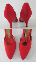 Vintage 50's 60's Red Heels Bow Accent Pumps Shoes 10 N - Bombshell Bettys Vintage