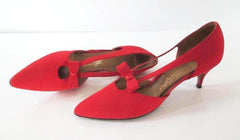 Vintage 50's 60's Red Heels Bow Accent Pumps Shoes 10 N - Bombshell Bettys Vintage