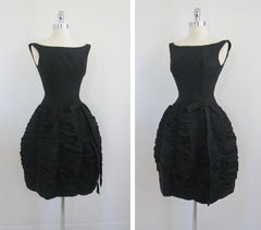 Vintage 50's 60's Couture Black Sphere Bubble Skirt Party Evening Dress S - Bombshell Bettys Vintage