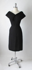 • Vintage 50's Black Kimberly Knits Big Collar Fitted Knit Wiggle Sweater Dress M - Bombshell Bettys Vintage