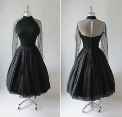 • Vintage 50's Sheer Black Silk Chiffon Cocktail Party Dress S - Bombshell Bettys Vintage