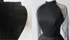 • Vintage 50's Sheer Black Silk Chiffon Cocktail Party Dress S - Bombshell Bettys Vintage